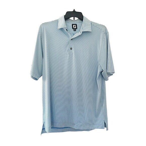 Footjoy Men's Sz L Blue White Striped Short Sleeve Golf Athletic Polo Shirt - Picture 1 of 8